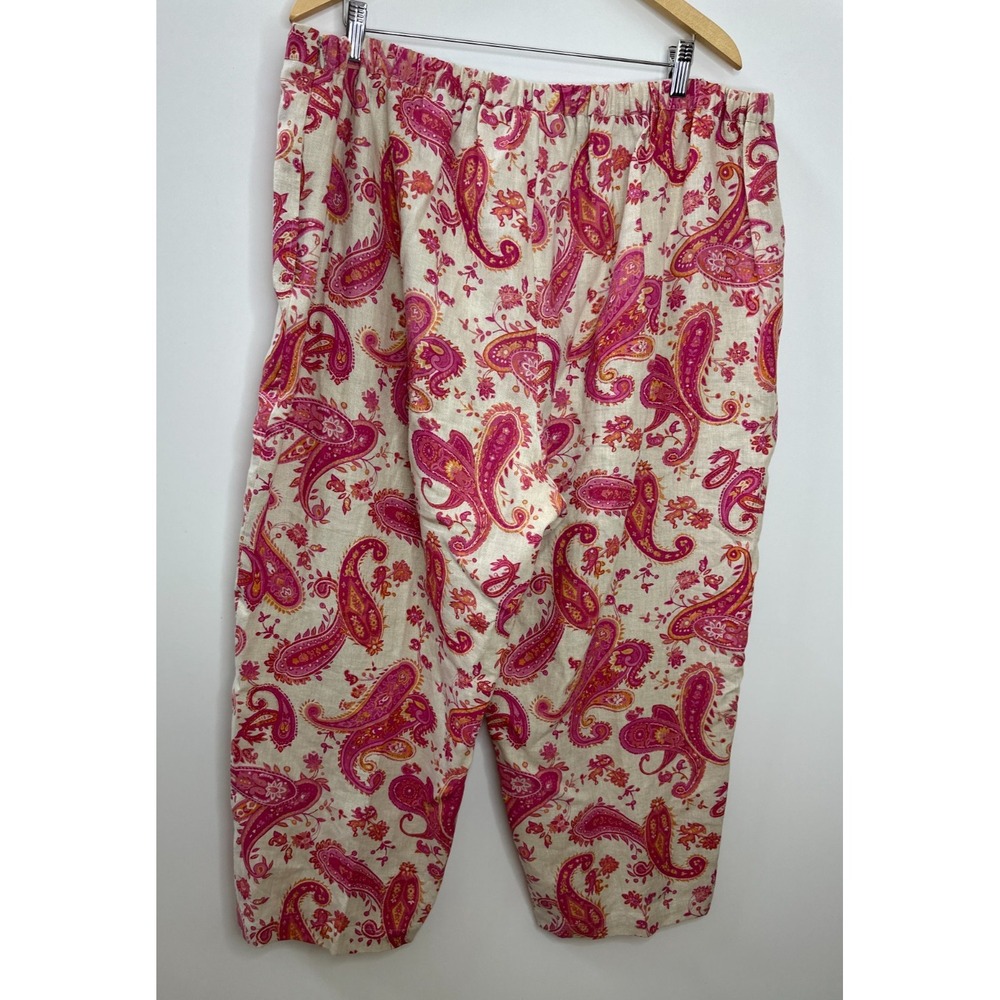 Units Woman Paisley 100% Linen Relaxed Pants Tan Pink Plus Size 2X Lagonlook - Picture 10 of 14